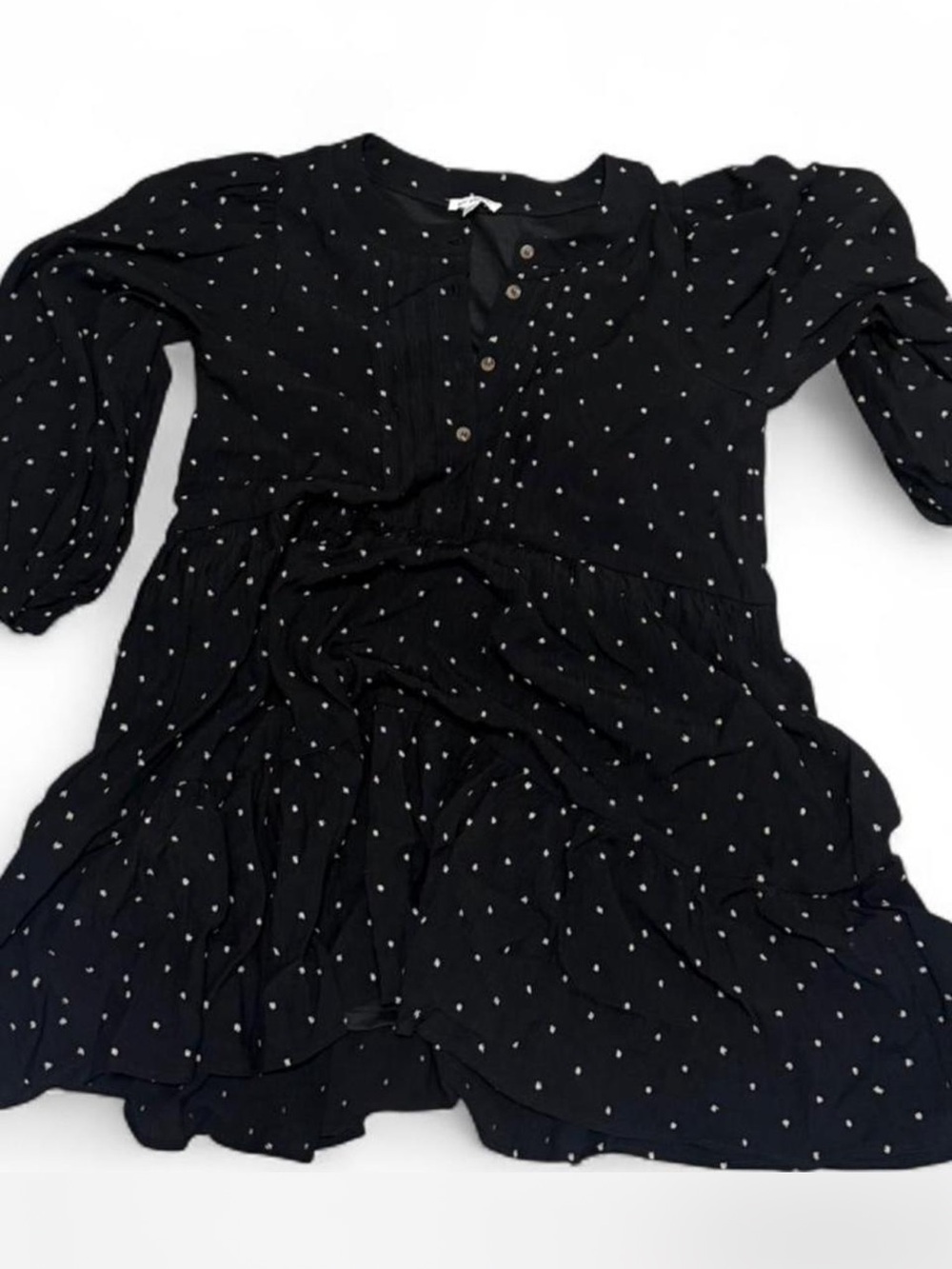Blu Pepper Black Top with White Dot Embroidery